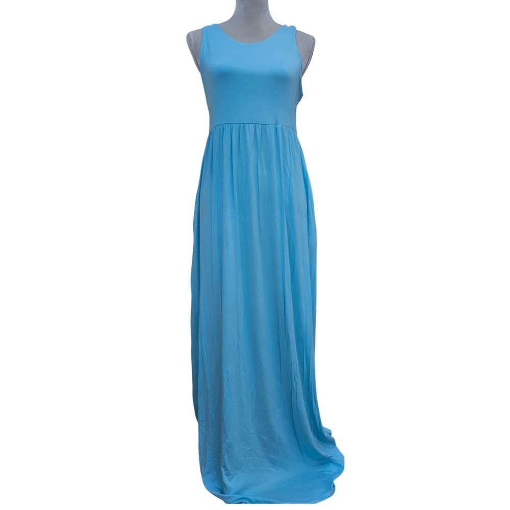 Beeson River Sky Blue Sleeveless Empire Waist Maxi Dress Round Neck Knit XL